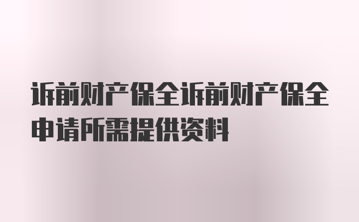 诉前财产保全诉前财产保全申请所需提供资料