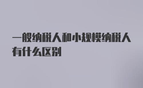 一般纳税人和小规模纳税人有什么区别