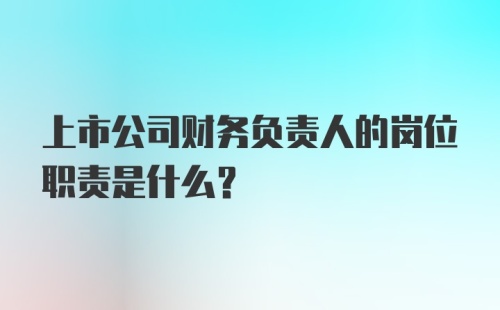 上市公司财务负责人的岗位职责是什么？