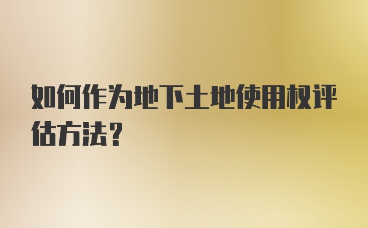 如何作为地下土地使用权评估方法？