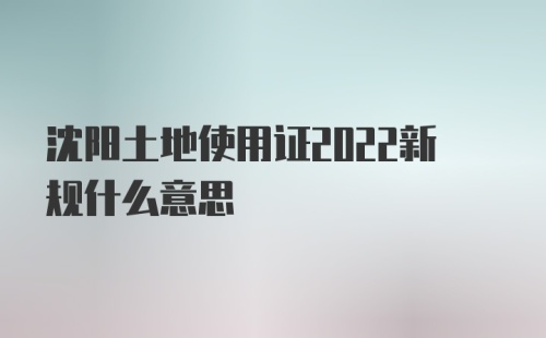 沈阳土地使用证2022新规什么意思