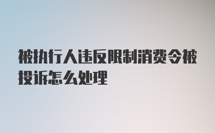 被执行人违反限制消费令被投诉怎么处理