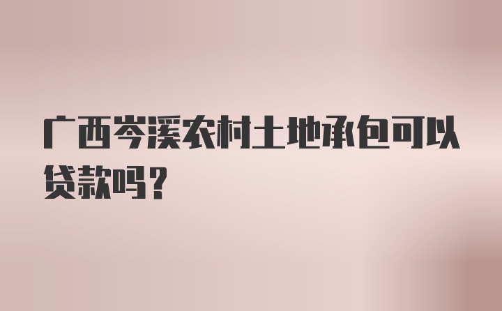 广西岑溪农村土地承包可以贷款吗？