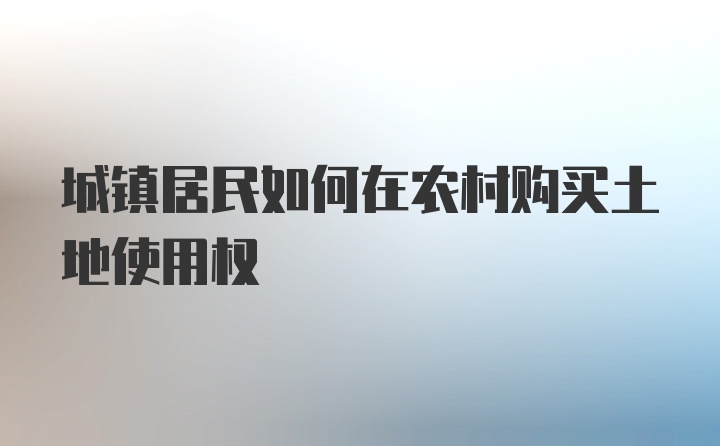 城镇居民如何在农村购买土地使用权