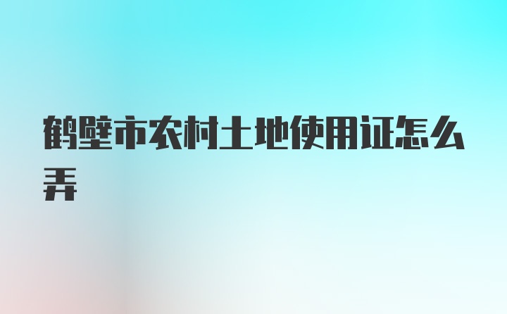 鹤壁市农村土地使用证怎么弄