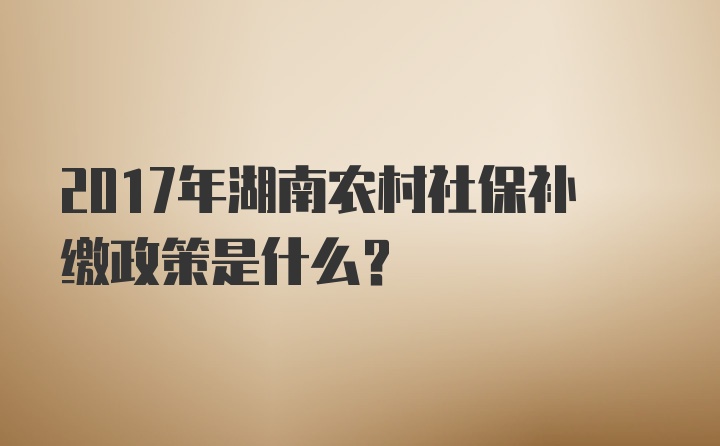 2017年湖南农村社保补缴政策是什么？
