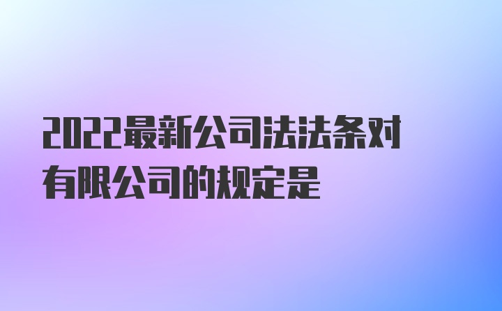 2022最新公司法法条对有限公司的规定是