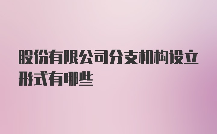 股份有限公司分支机构设立形式有哪些