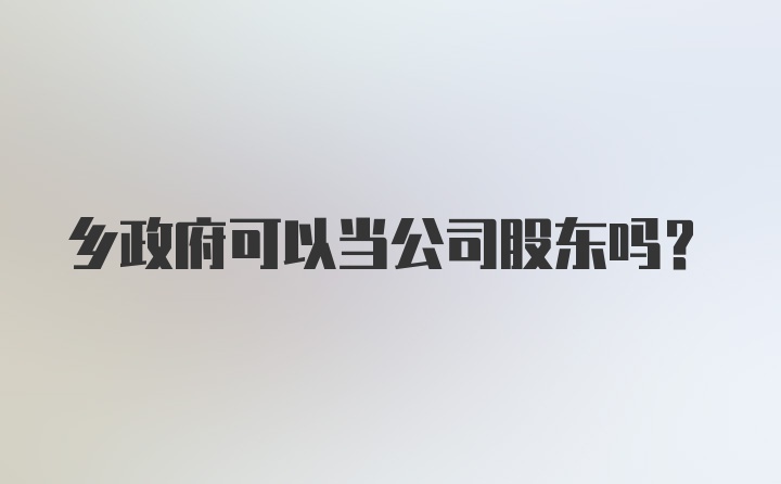 乡政府可以当公司股东吗？