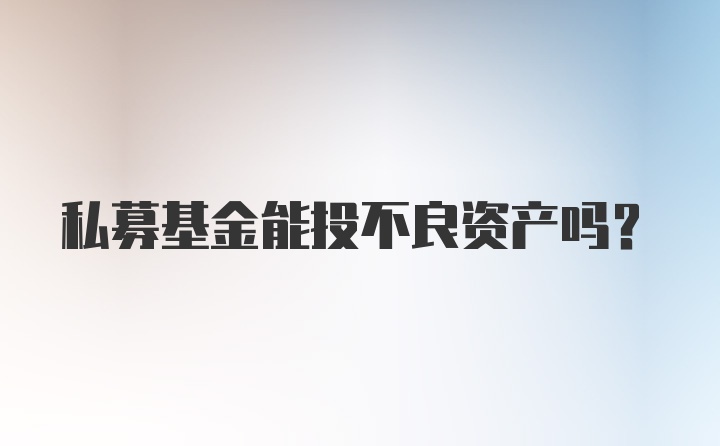 私募基金能投不良资产吗？