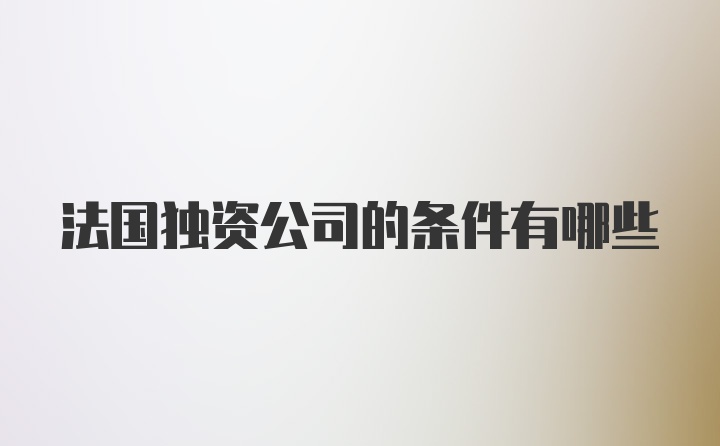 法国独资公司的条件有哪些