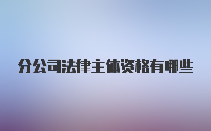 分公司法律主体资格有哪些