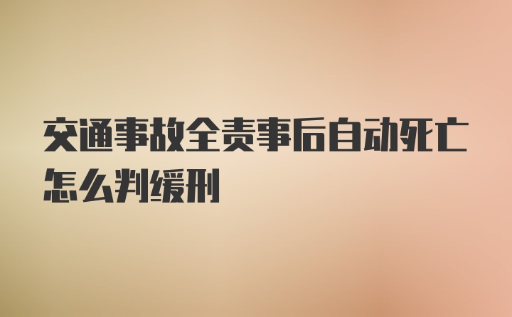 交通事故全责事后自动死亡怎么判缓刑