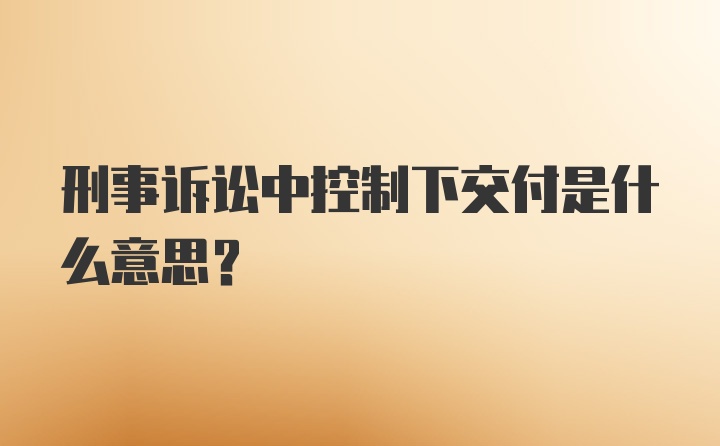 刑事诉讼中控制下交付是什么意思？