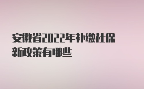 安徽省2022年补缴社保新政策有哪些