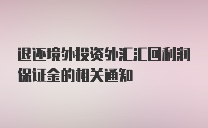 退还境外投资外汇汇回利润保证金的相关通知