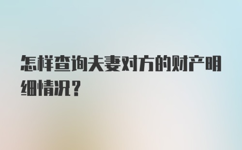 怎样查询夫妻对方的财产明细情况？