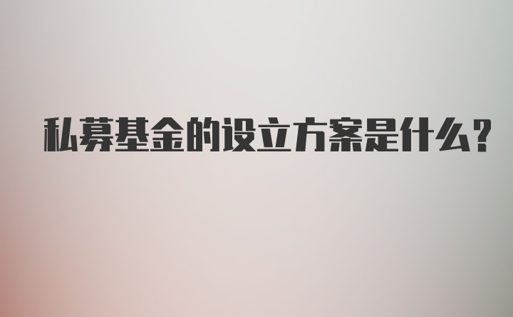 私募基金的设立方案是什么？