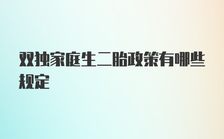 双独家庭生二胎政策有哪些规定