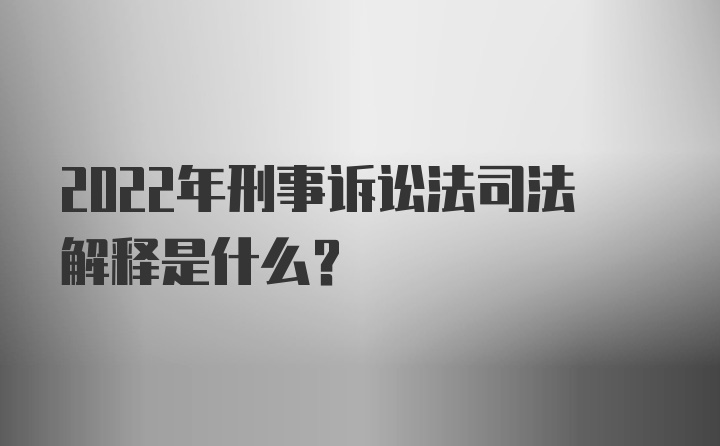 2022年刑事诉讼法司法解释是什么？