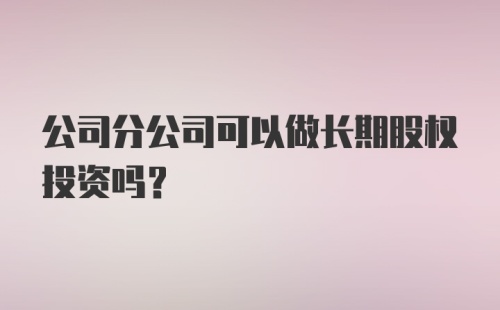 公司分公司可以做长期股权投资吗?