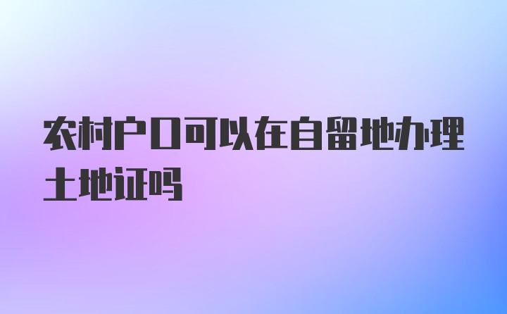 农村户口可以在自留地办理土地证吗