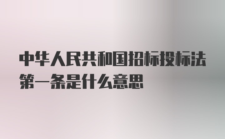 中华人民共和国招标投标法第一条是什么意思