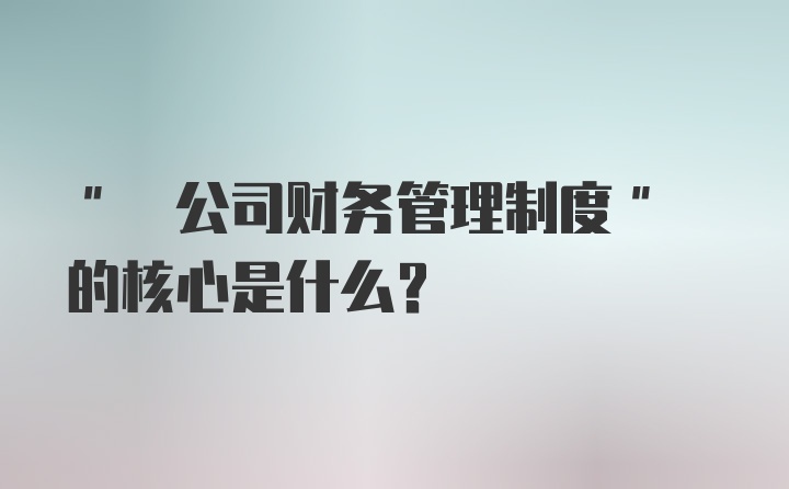 " 公司财务管理制度" 的核心是什么？