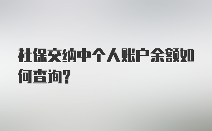 社保交纳中个人账户余额如何查询？