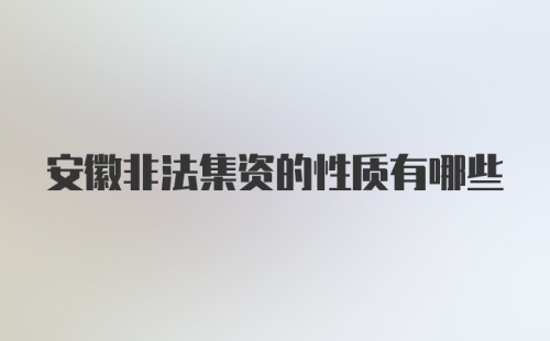 安徽非法集资的性质有哪些