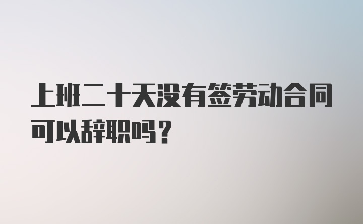 上班二十天没有签劳动合同可以辞职吗？