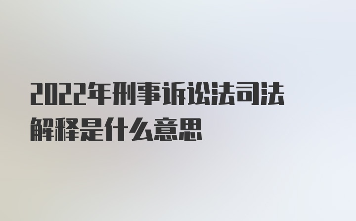 2022年刑事诉讼法司法解释是什么意思