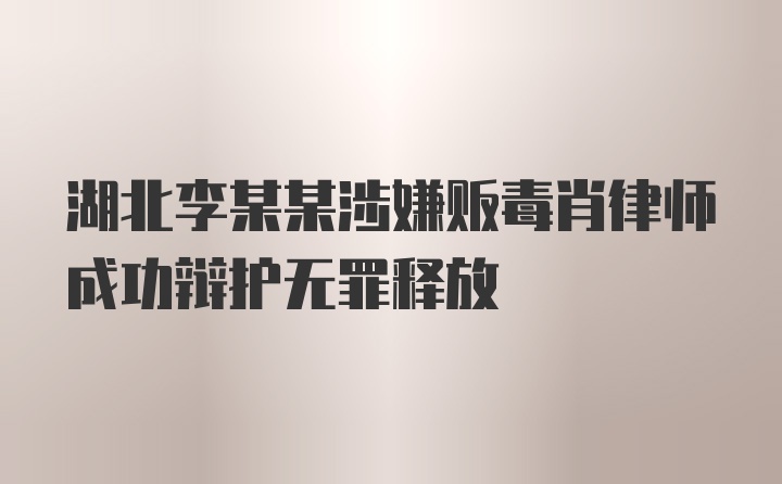 湖北李某某涉嫌贩毒肖律师成功辩护无罪释放
