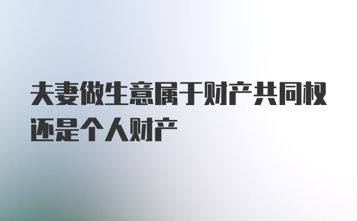 夫妻做生意属于财产共同权还是个人财产