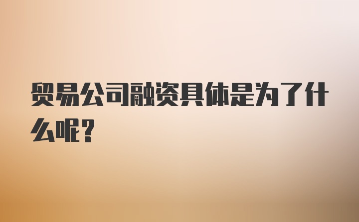 贸易公司融资具体是为了什么呢？