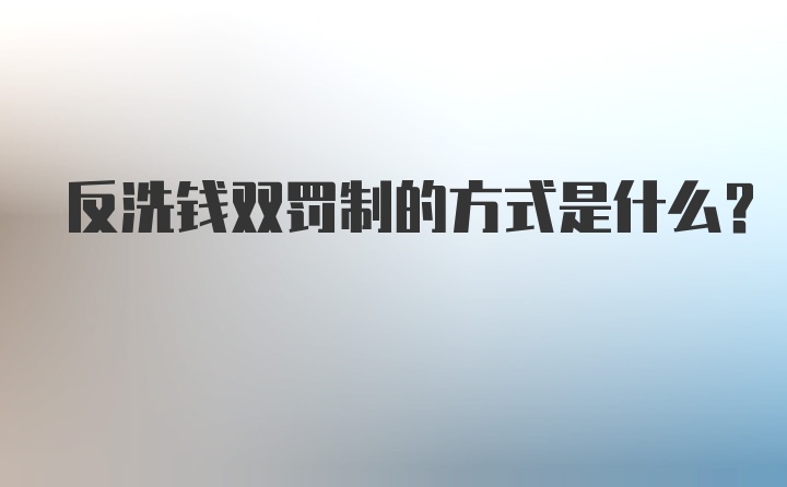 反洗钱双罚制的方式是什么？