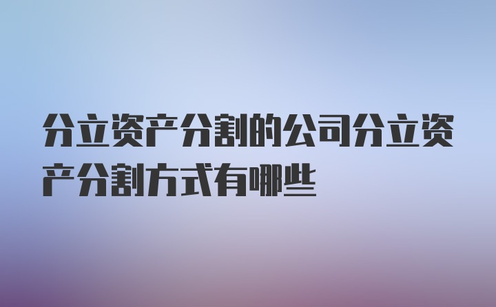 分立资产分割的公司分立资产分割方式有哪些