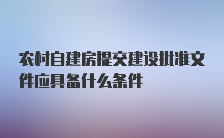 农村自建房提交建设批准文件应具备什么条件