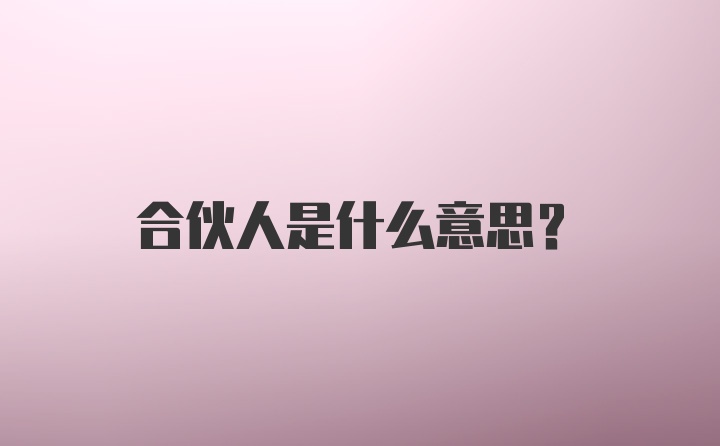 合伙人是什么意思?