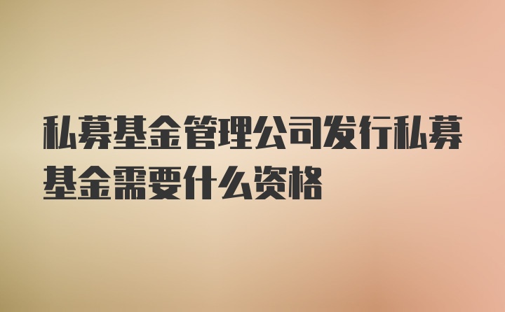 私募基金管理公司发行私募基金需要什么资格