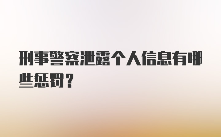 刑事警察泄露个人信息有哪些惩罚？