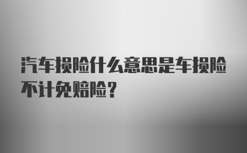 汽车损险什么意思是车损险不计免赔险？