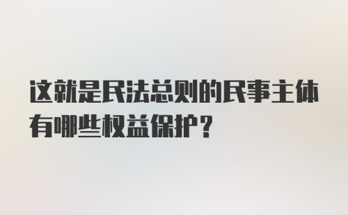 这就是民法总则的民事主体有哪些权益保护？