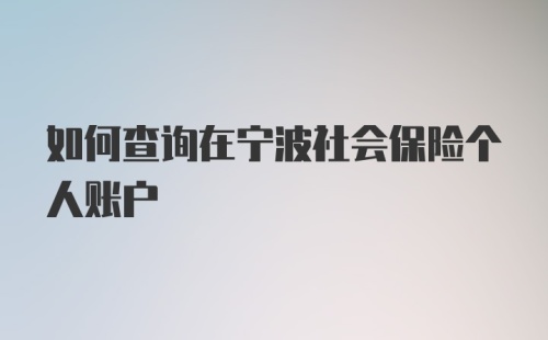 如何查询在宁波社会保险个人账户