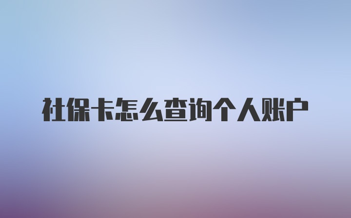 社保卡怎么查询个人账户