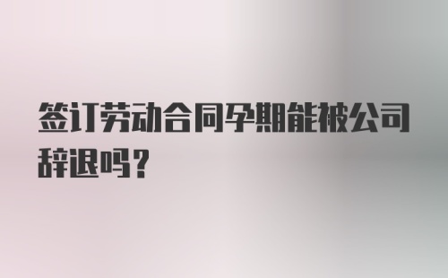 签订劳动合同孕期能被公司辞退吗?