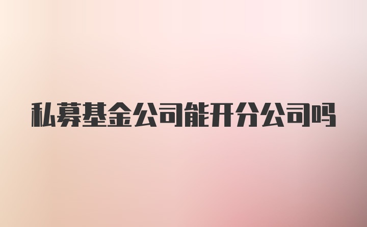 私募基金公司能开分公司吗