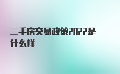 二手房交易政策2022是什么样