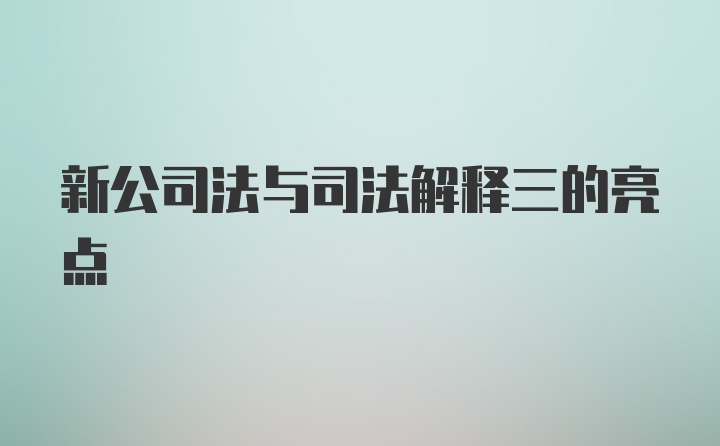 新公司法与司法解释三的亮点