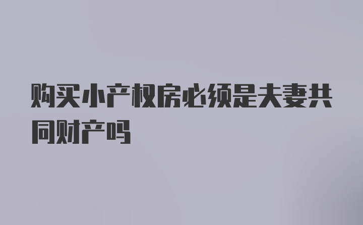 购买小产权房必须是夫妻共同财产吗